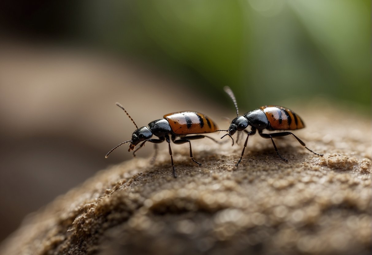 Tiny bugs crawl in a cozy home, exploring every nook and cranny. They move swiftly, leaving trails behind as they search for food and shelter