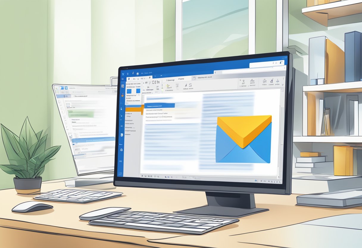 A computer screen displaying an open email in Outlook with a cursor positioned to edit the text