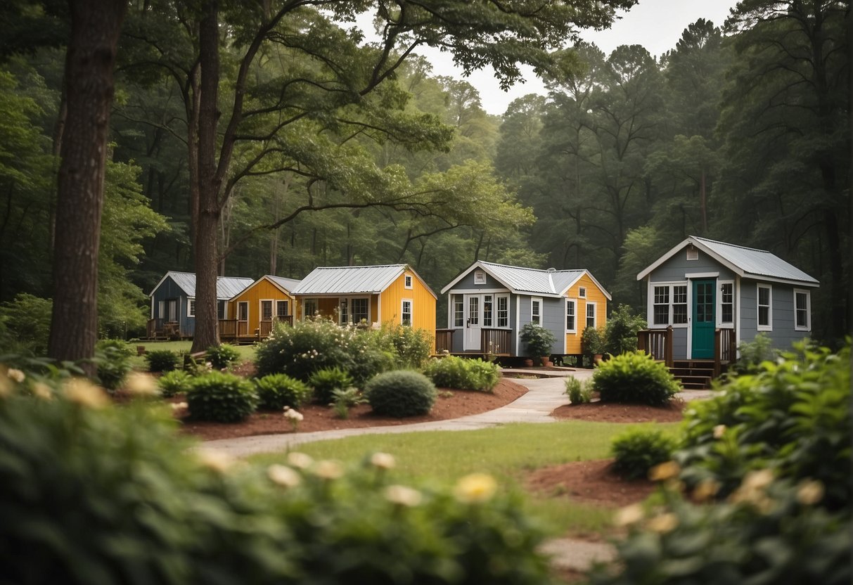 Tiny houses nestled in a lush North Carolina landscape, surrounded by community amenities and friendly neighbors