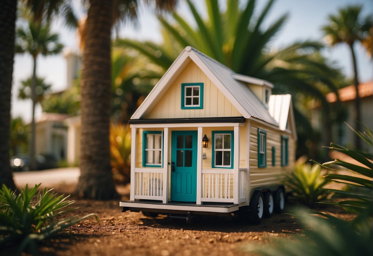 A tiny house sits nestled among palm trees in sunny Florida