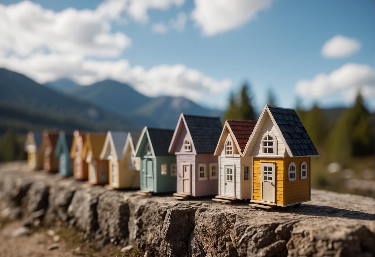 Are Tiny Houses Expensive? A Clear Answer with Facts and Figures 3 Tiny houses lined up on a scale, one side higher than the other. Money signs floating above the higher side