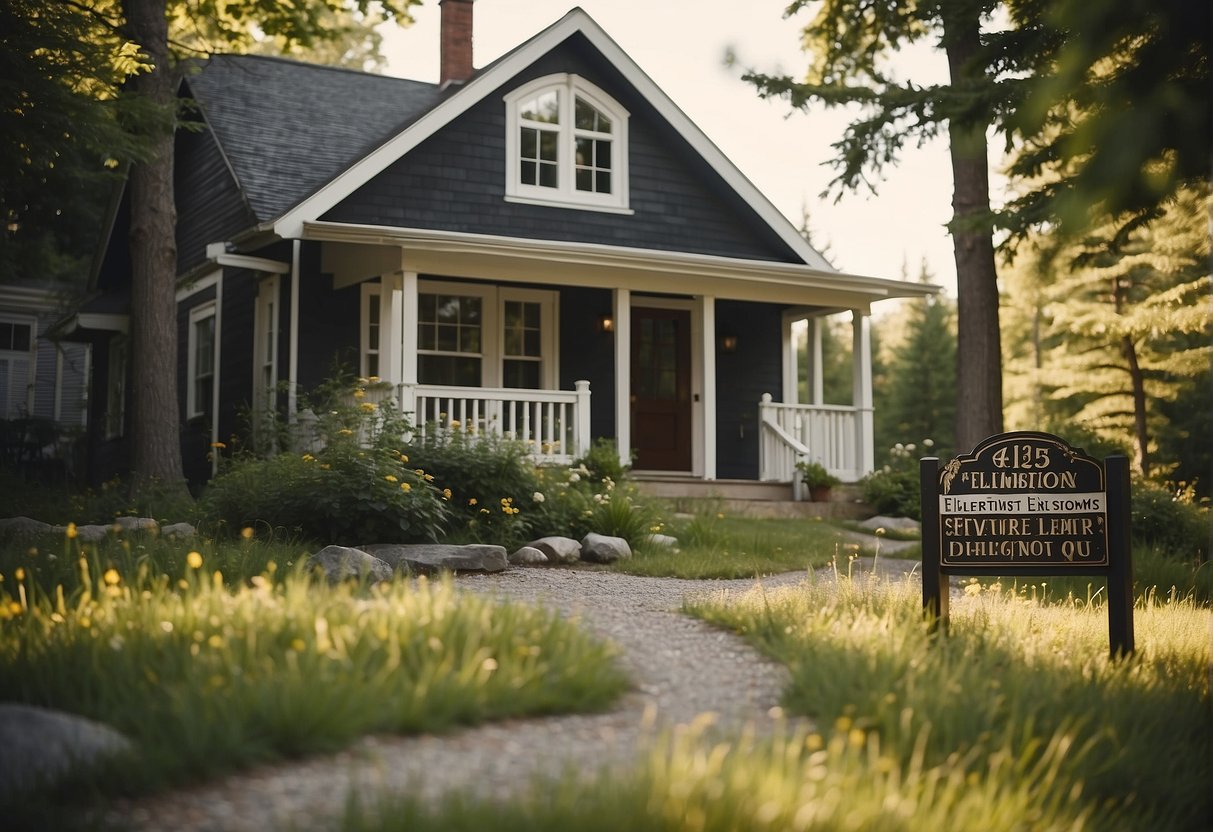 A small, charming house nestled in a Canadian landscape, with a "Frequently Asked Questions" sign displayed prominently