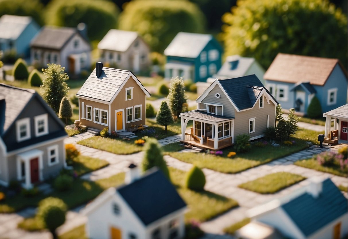 Connecticut zoning regulations depicted with tiny houses in a suburban neighborhood setting