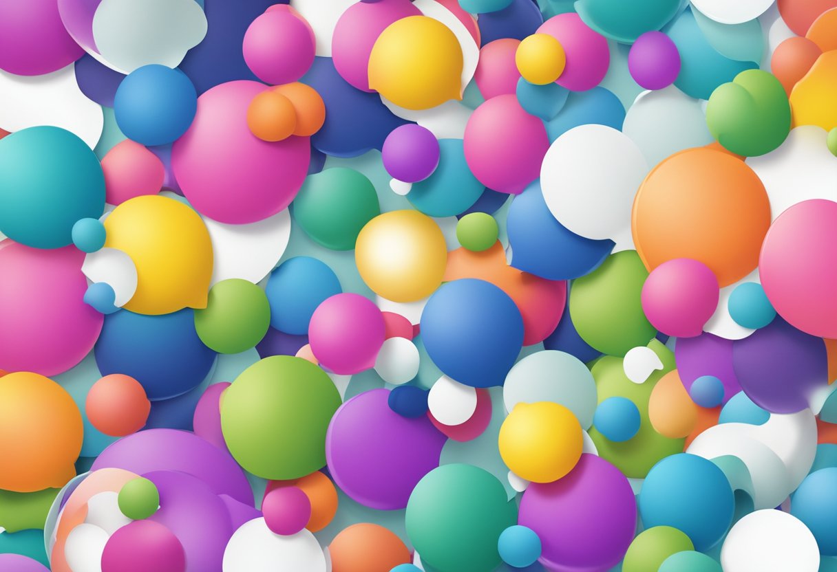 A group of colorful thought bubbles float above a table, each containing a different idea or solution. The table is surrounded by diverse objects symbolizing creativity and innovation