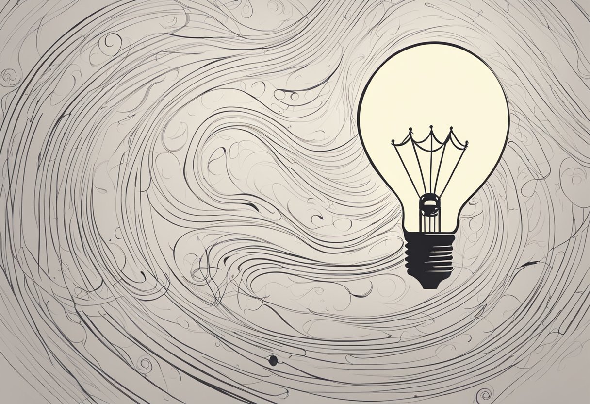 A blank canvas with a lightbulb symbolizing creativity, surrounded by swirling lines and question marks, representing the endless possibilities of the "What If" game