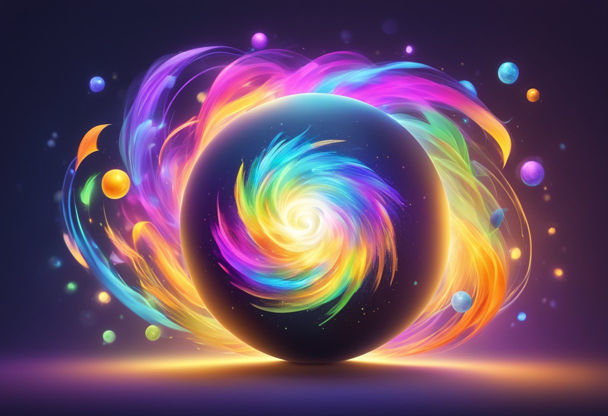 A colorful vortex of ideas swirls around a glowing "What If" sphere, sparking creativity and innovation