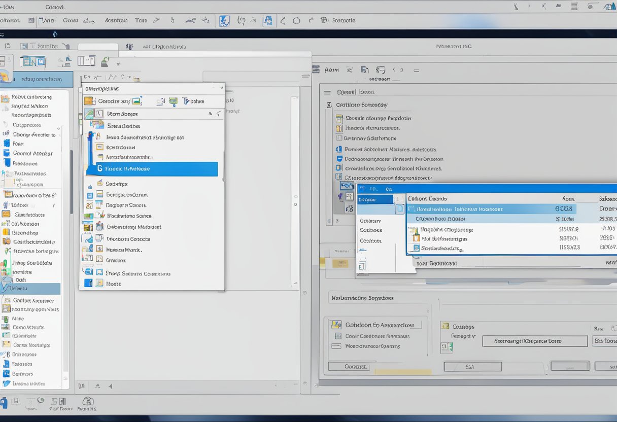 The Outlook interface is displayed on a computer screen. The sidebar is being removed by clicking on the settings menu and selecting the option to hide it