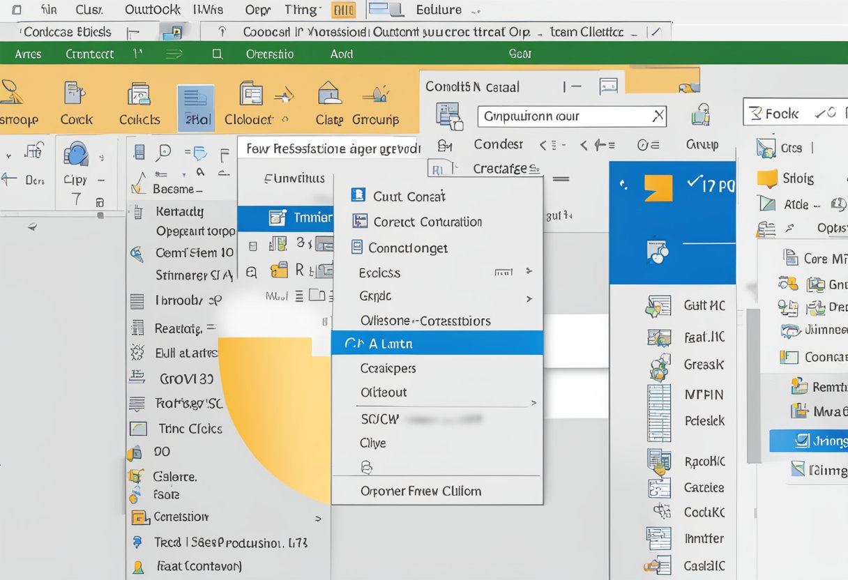 A computer screen showing the "New Contact Group" button in Outlook. A cursor clicks on the button to open the contact group creation window