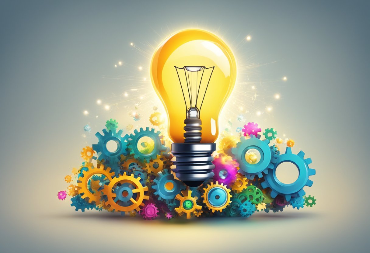 Creativity Unlocked: Activities to Spark Innovative Thinking in Everyday Life creativity LearningMole A lightbulb surrounded by gears and a burst of colorful sparks, symbolizing the unlocking of creativity and the cultivation of original ideas