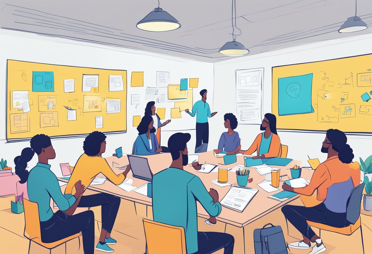 Creativity Unlocked: Activities to Spark Innovative Thinking in Everyday Life creativity LearningMole A group of diverse individuals brainstorming ideas, sharing thoughts, and working together on a project. Post-it notes, whiteboards, and colorful markers are scattered around the room