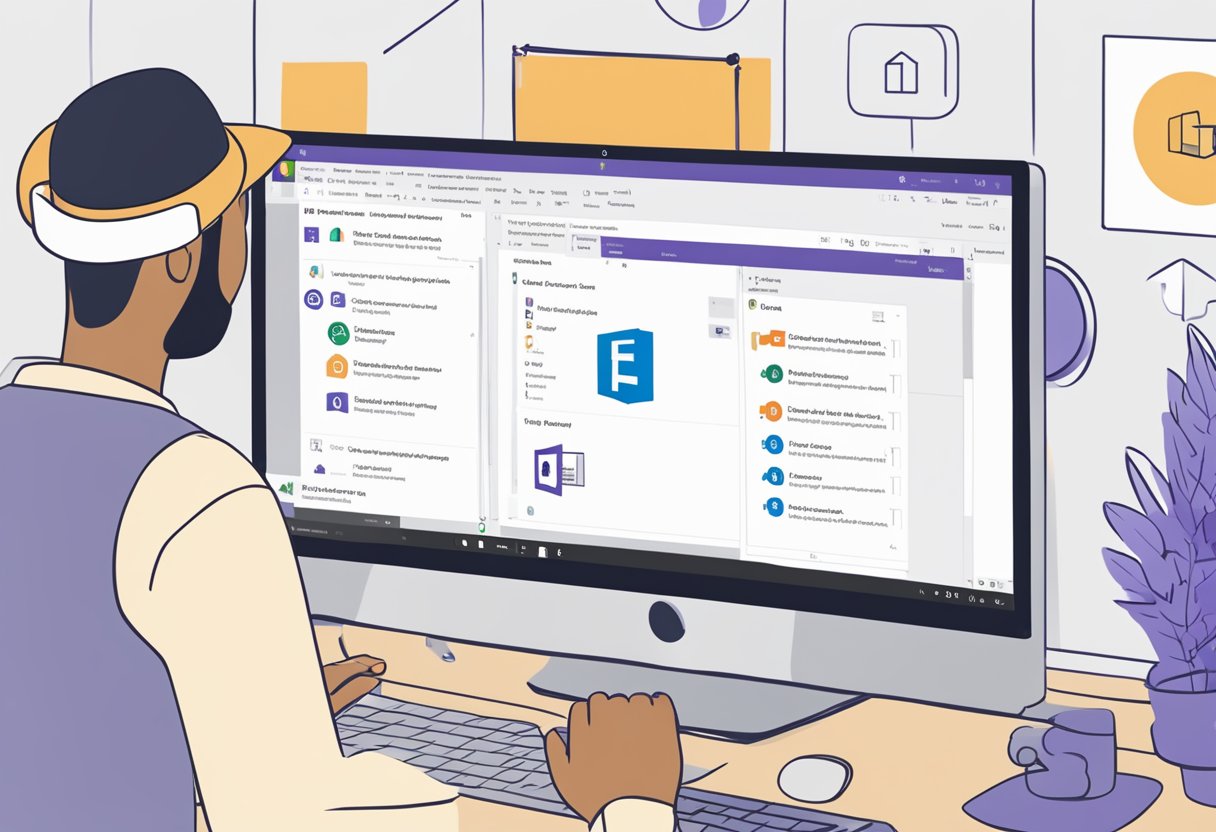 A computer screen showing the process of installing Microsoft Teams Add-In for Outlook, with clear step-by-step instructions and visual cues