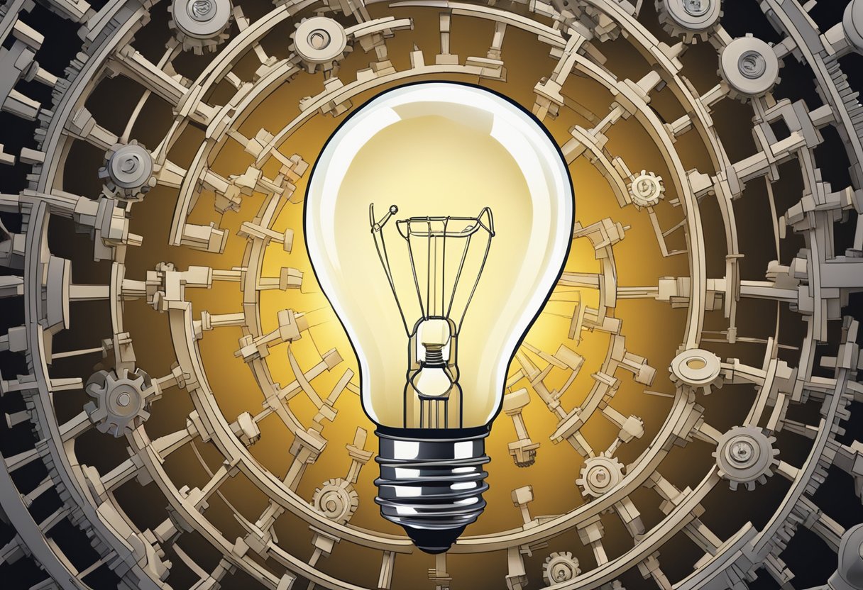 Analogical Thinking: Harnessing the Power of Comparative Reasoning for Effective Problem-Solving Analogical Thinking, problem-solving, Analogical LearningMole A light bulb shining over a maze of interconnected gears, each representing a different concept or idea, symbolizing the process of analogical thinking