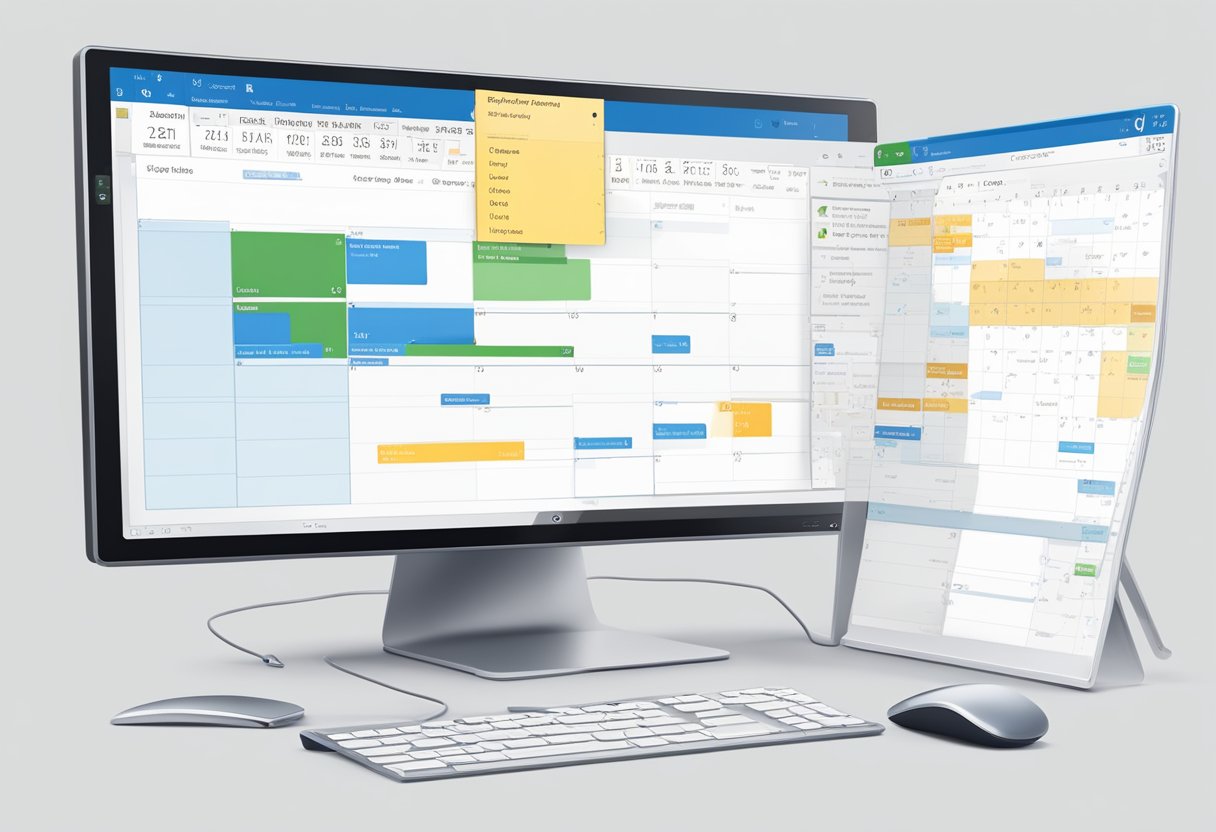 A computer screen displaying the Outlook calendar with a cursor dragging and dropping an event to create a placeholder