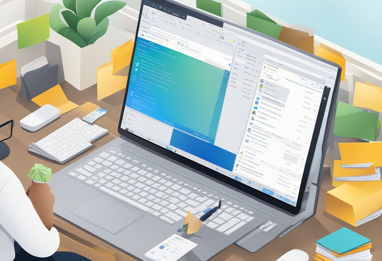 A computer screen displaying the Outlook app with the "Sent" folder open, showing a list of sent emails