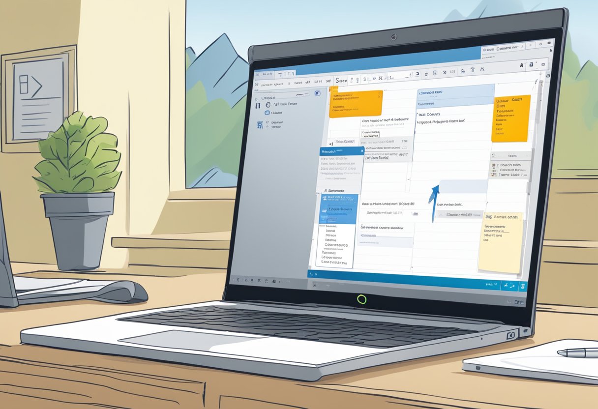 A computer screen displaying the Outlook email client with a calendar pop-up, showing the option to manually input a past date for sending an email