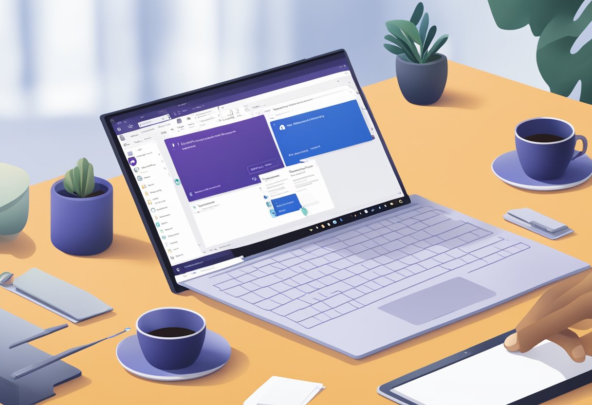 A computer screen showing the process of setting up Microsoft Teams meetings in Outlook, with the Teams icon and Outlook interface visible