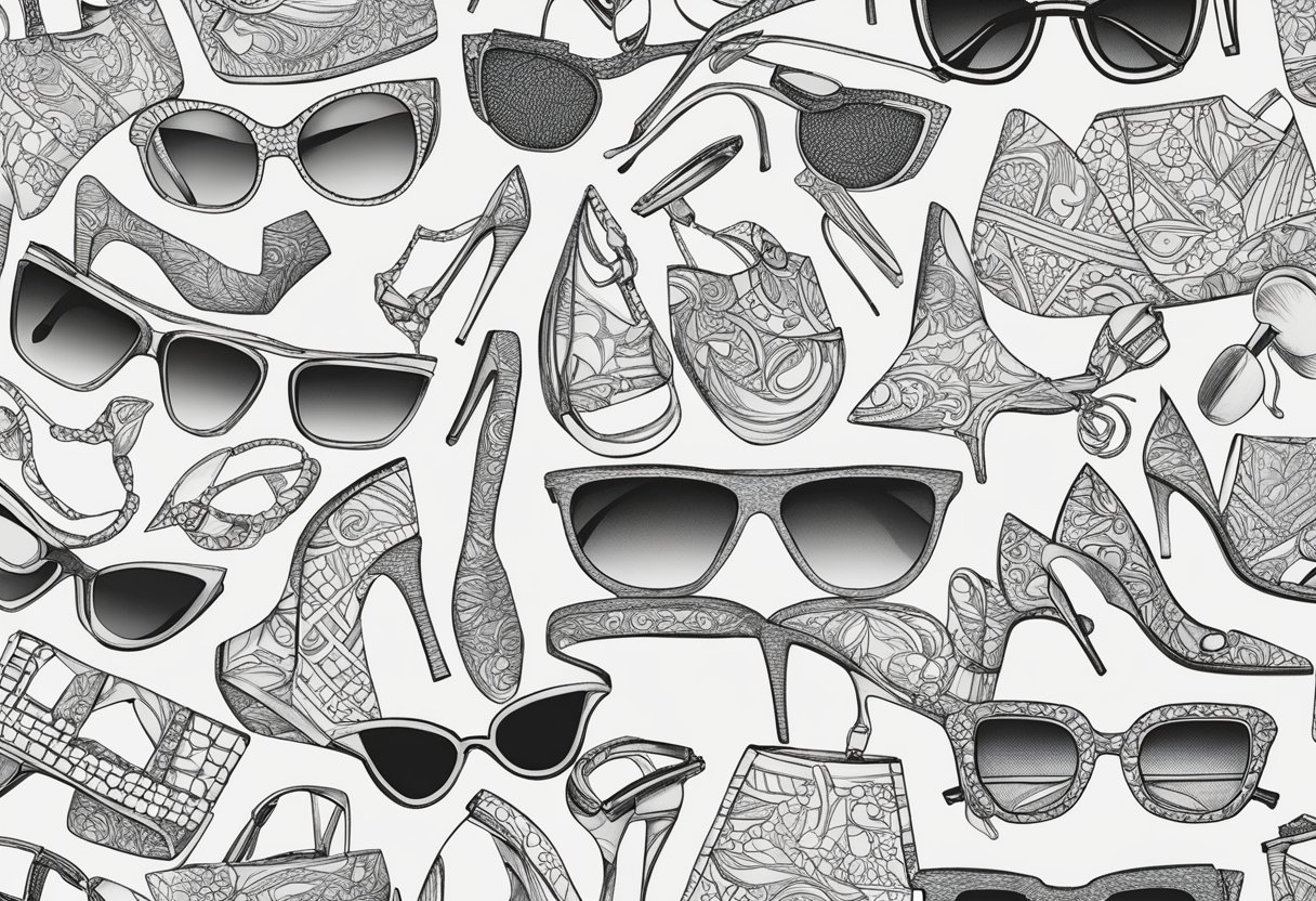 A group of edgy and stylish objects, like sunglasses, lipstick, and high heels, arranged in a cool and trendy pattern for a baddie coloring page