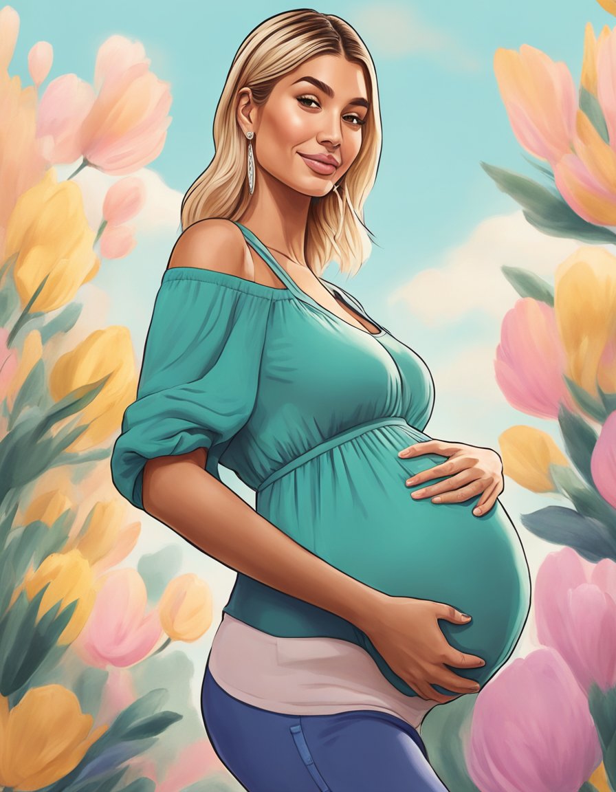 Hailey Bieber's pregnancy journey, showing a growing belly and joyful expressions