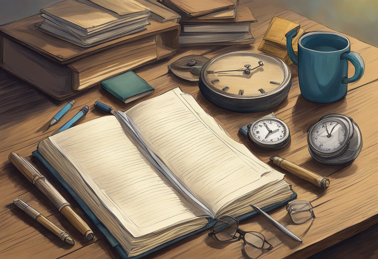 A Solitary Journal Sits On A Weathered Desk, Surrounded By Scattered Memories And Mementos. The Pages Are Worn, Hinting At The Passage Of Time And The Weight Of Personal History