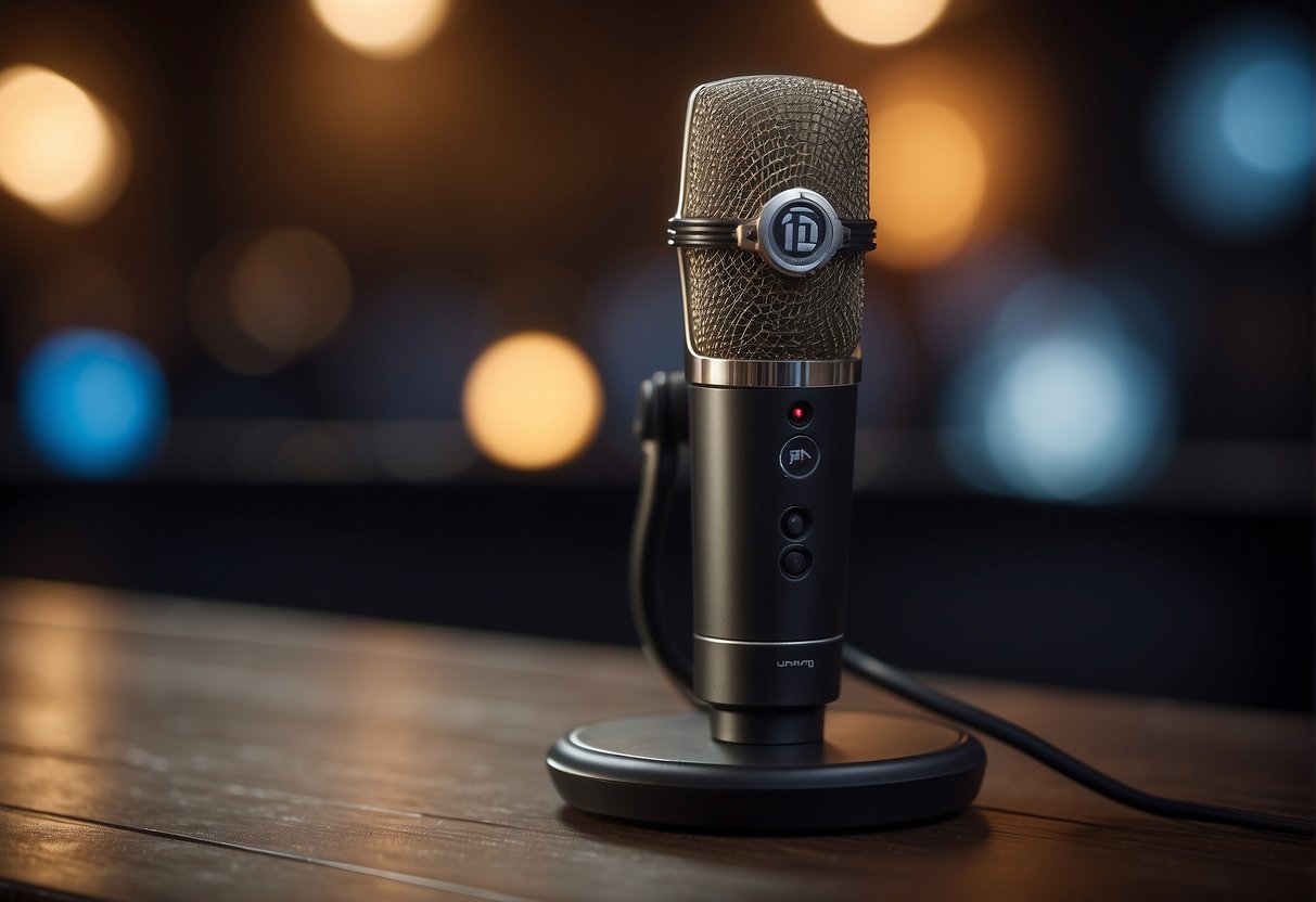 A vintage wired microphone transforms into a sleek wireless model, showcasing the evolution of microphone technology for performers
