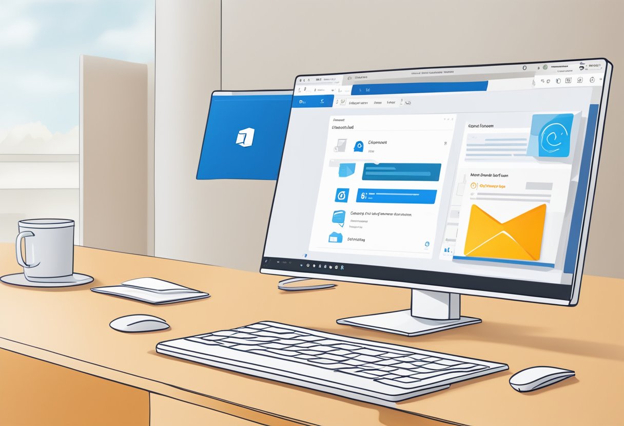 A computer screen with the Outlook email application open, displaying the process of sending an email from a shared mailbox in Microsoft 365