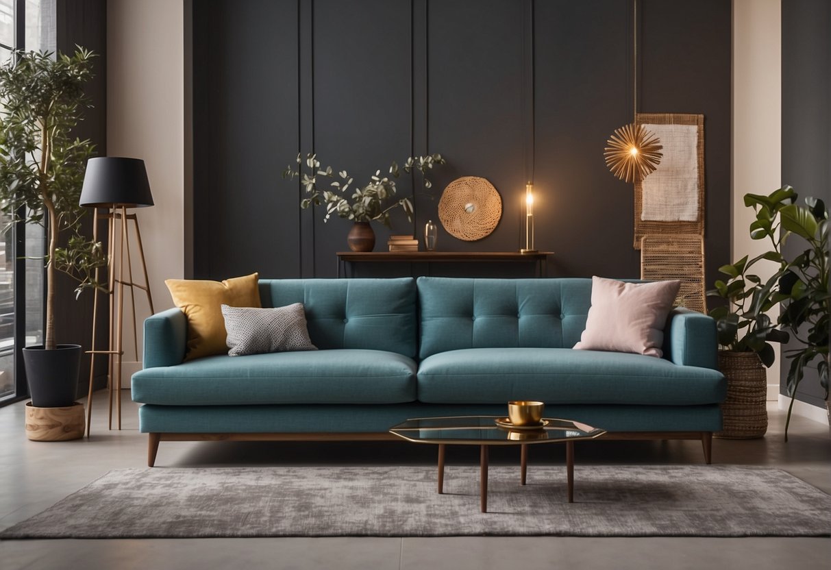 A person choosing a sofa style and design for their living room