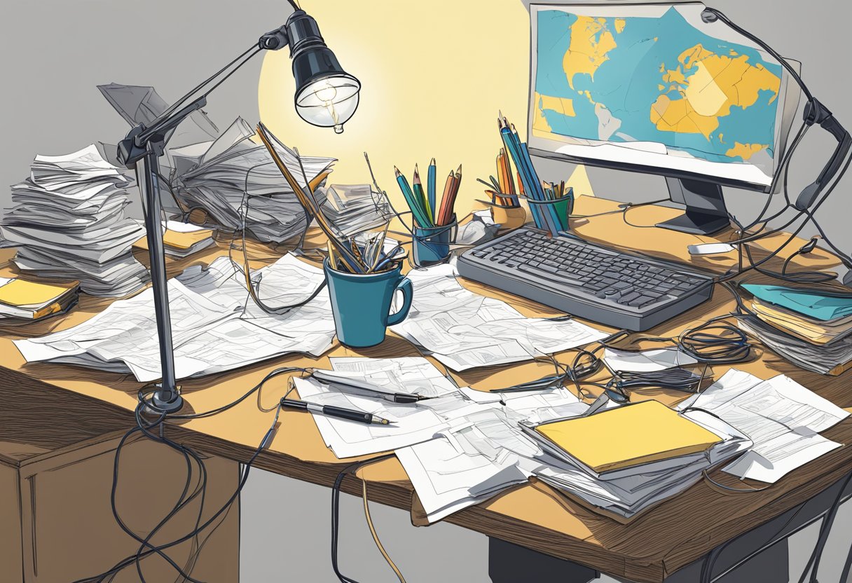 The Problem-Solving Scavenger Hunt: Uncovering Innovative Solutions Through Adventure Problem-solving,scavenger hunt LearningMole A cluttered desk with scattered papers, a tangled cord, and a broken pencil. A light bulb hovers above, symbolizing a moment of inspiration