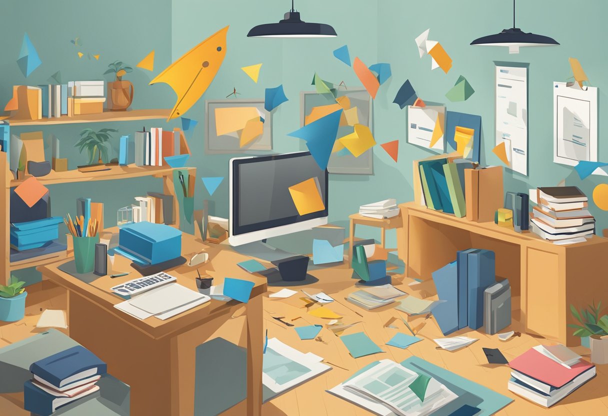 The Problem-Solving Scavenger Hunt: Uncovering Innovative Solutions Through Adventure Problem-solving,scavenger hunt LearningMole A group of diverse objects scattered in a room, with arrows pointing to different locations, representing a problem-solving scavenger hunt