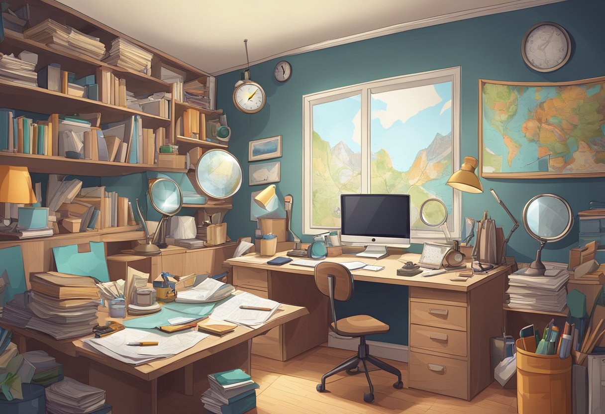 The Problem-Solving Scavenger Hunt: Uncovering Innovative Solutions Through Adventure Problem-solving,scavenger hunt LearningMole A cluttered room with scattered objects. A map on the wall with marked locations. A flashlight and magnifying glass on a desk