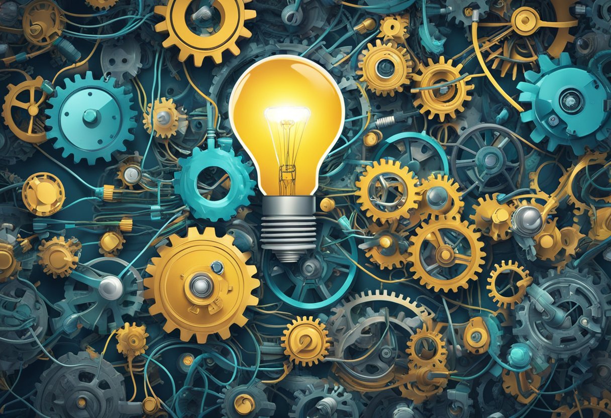 Idea Mash-Up: How Merging Unorthodox Concepts Spurs Creativity Idea Mash-Up,Ideas LearningMole A chaotic mix of gears, lightbulbs, and circuit boards intertwine in a tangle of innovation, symbolizing the fusion of unconventional ideas for new technology