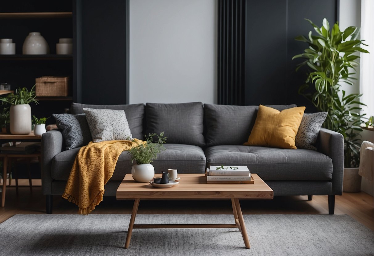 A cozy living room with a well-coordinated sofa and cushions, creating a sense of harmony and balance in the space