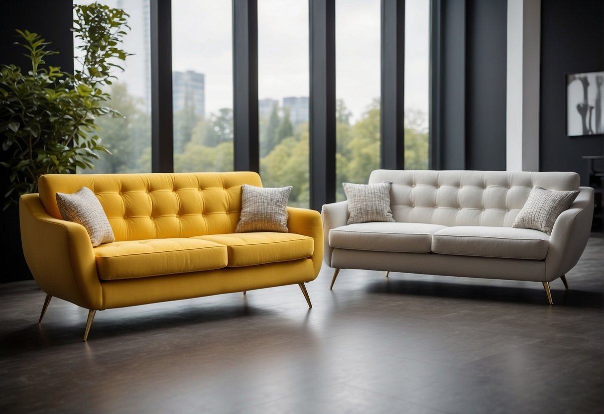 Two and three-seater sofas side by side, showcasing their size and design differences