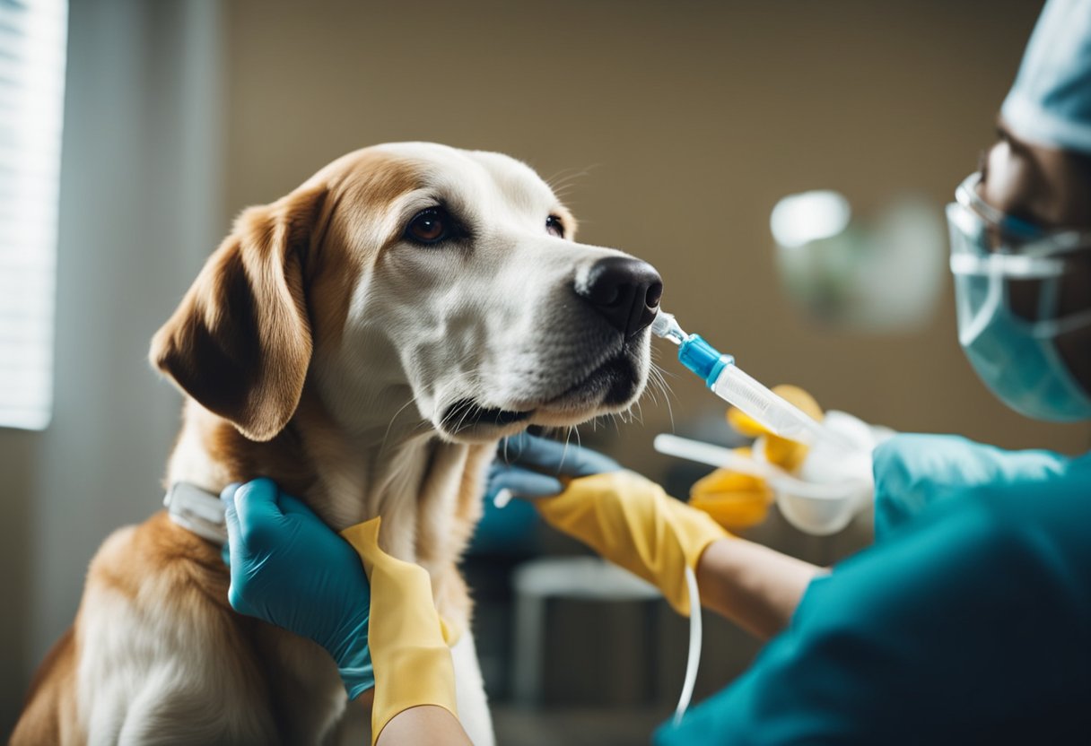 A dog receiving a vaccination shot to prevent leptospirosis