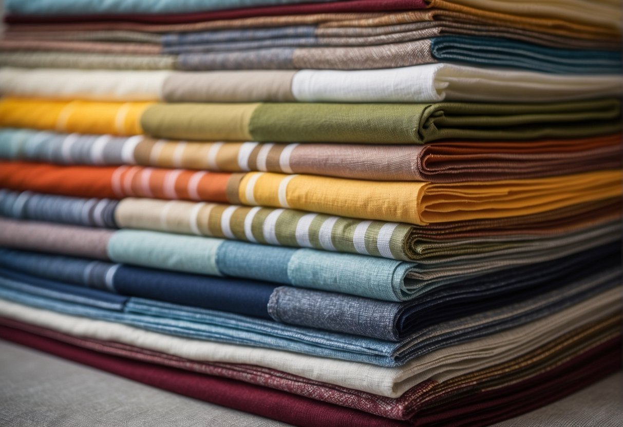 A variety of fabric swatches for sofas laid out with care instructions and maintenance tips
