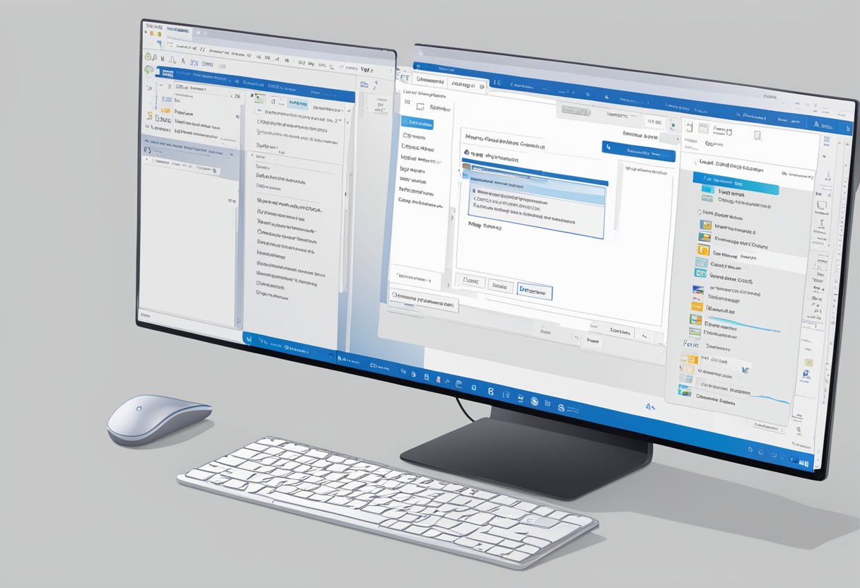 A computer screen with Outlook open, showing the mail merge feature being set up with two email addresses