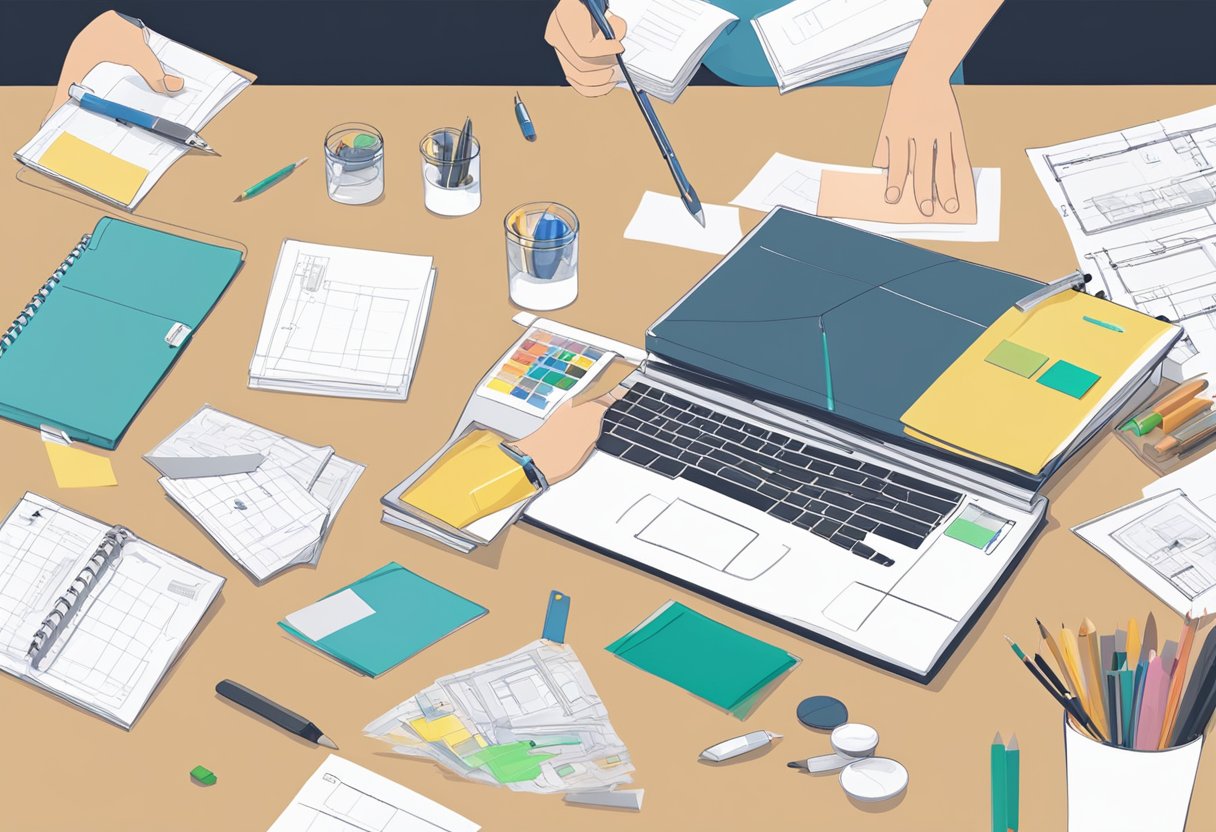 Solution Prototyping: Quick and Cost-Effective Strategies for Materialising Concepts prototyping LearningMole A table with various prototyping materials, sketches, and user feedback notes. A person using tools to create a prototype