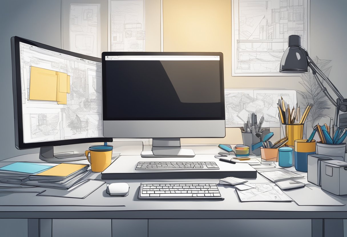 Solution Prototyping: Quick and Cost-Effective Strategies for Materialising Concepts prototyping LearningMole A cluttered desk with sketches, 3D models, and tools. A computer screen displays a digital prototype. A person works diligently on bringing ideas to life