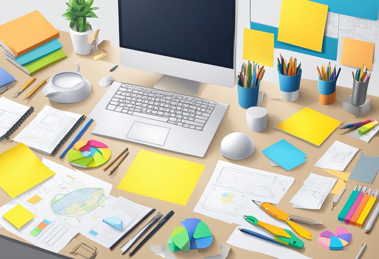 The Creativity Lab: A Practical Guide to Diverse Problem-Solving Methods Creativity, Problem Solving, creative LearningMole Various tools and materials scattered on a work table. Post-it notes with ideas and sketches. A whiteboard with diagrams and brainstorming notes