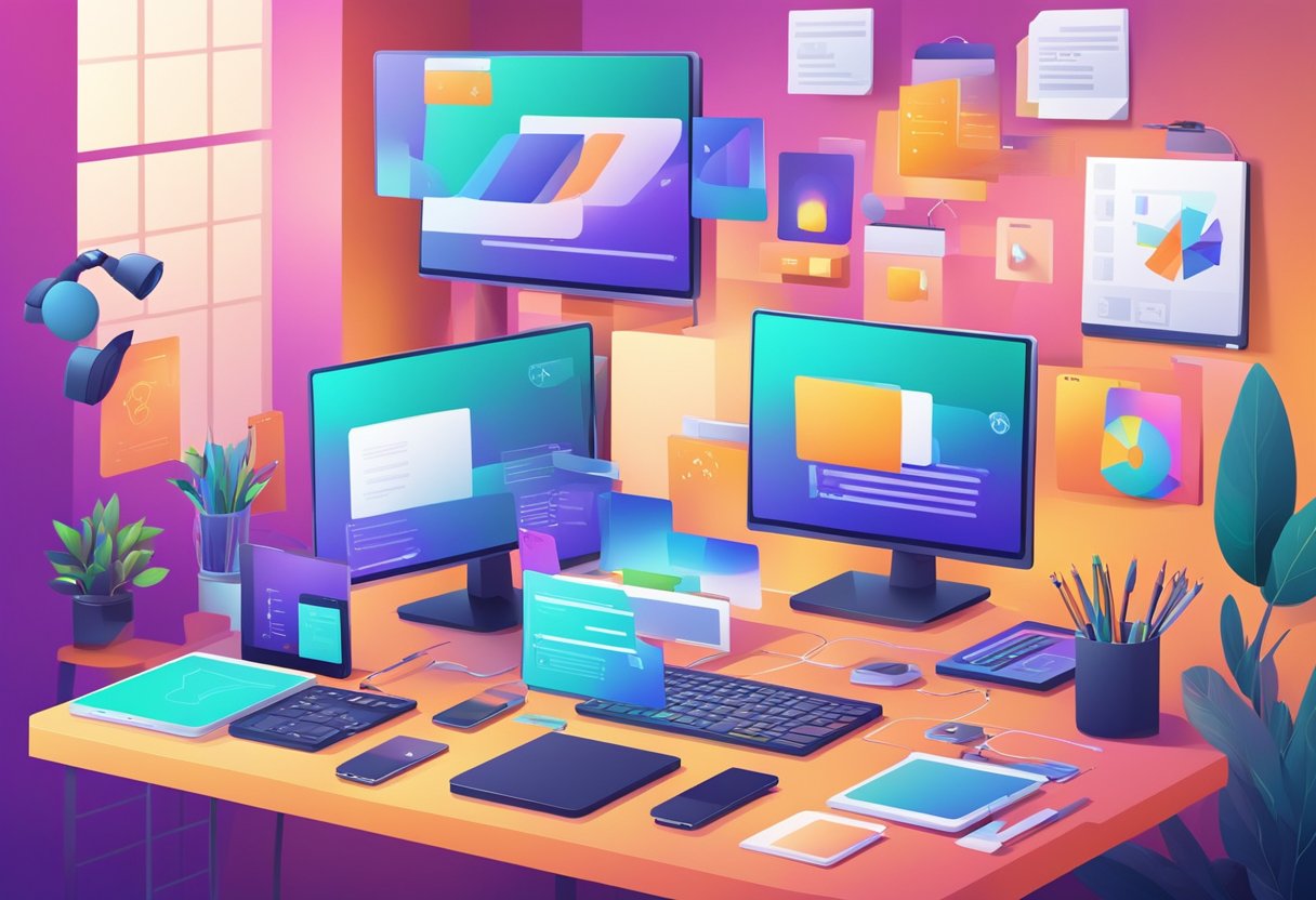 The Creativity Lab: A Practical Guide to Diverse Problem-Solving Methods Creativity, Problem Solving, creative LearningMole A digital workspace with various tools and devices, surrounded by vibrant colors and innovative designs. Multiple screens display different problem-solving techniques and creative processes