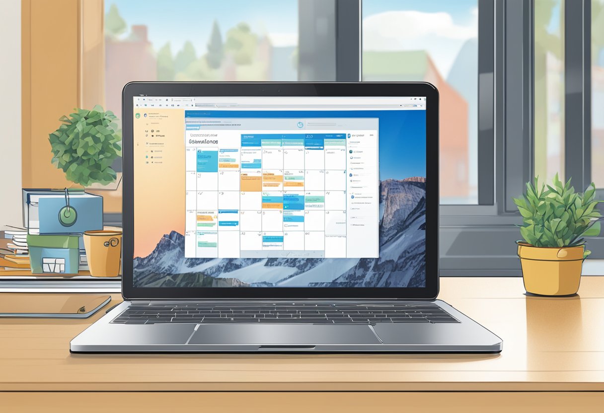 A laptop displaying Salesforce and Outlook calendars syncing seamlessly