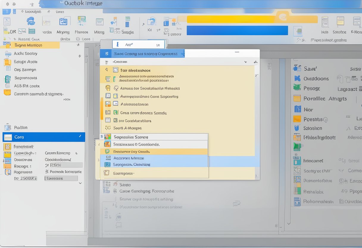 Outlook interface with language settings open, English selected, and "Save" button highlighted