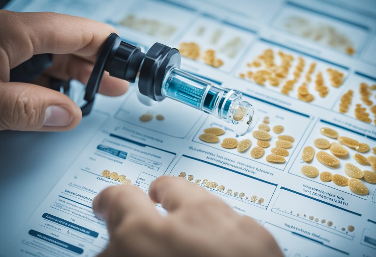 A microscope slide shows Listeria bacteria. A doctor points to a chart of symptoms