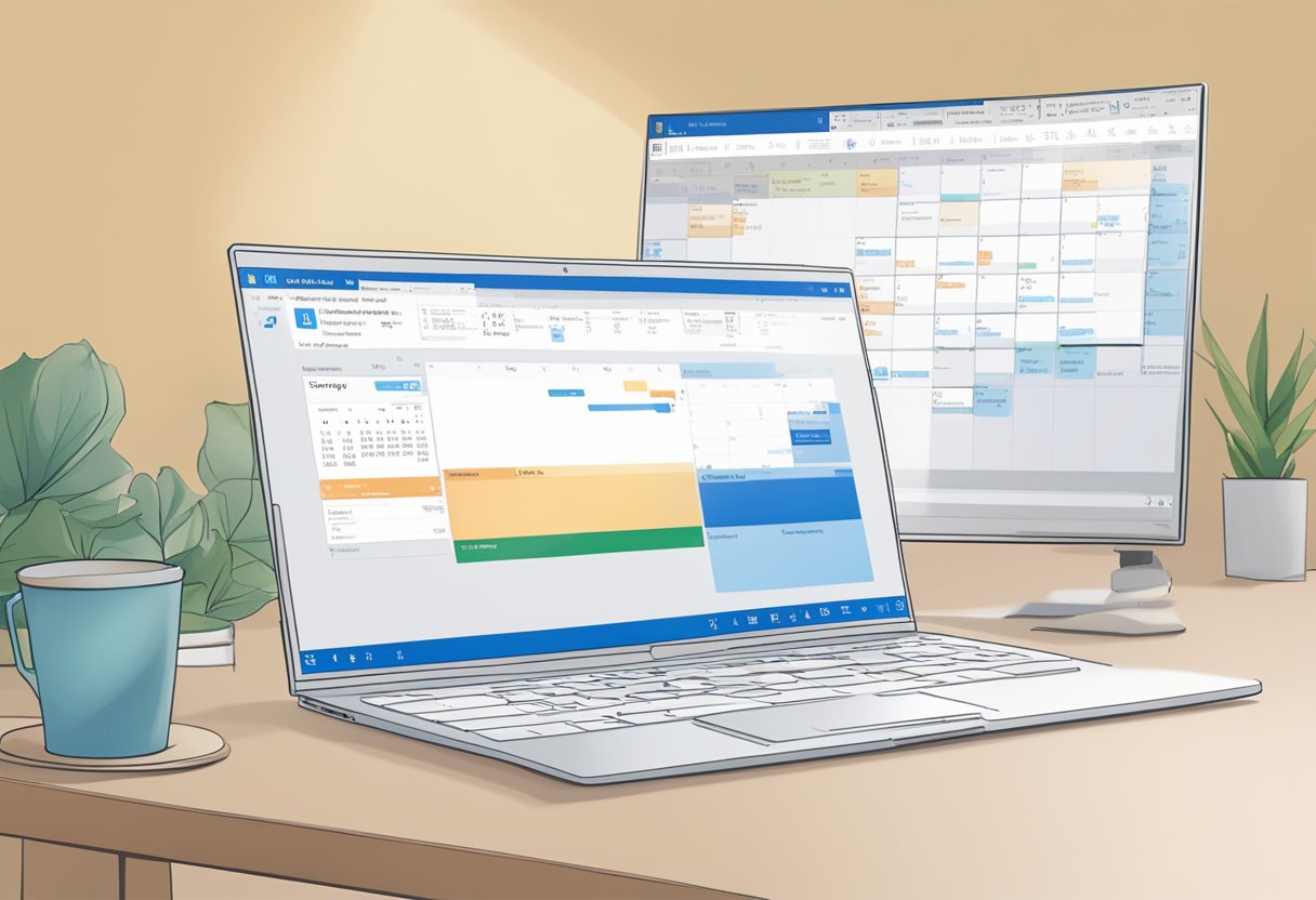 A computer screen displaying the "Delayed Delivery" feature in Outlook, with a calendar and clock icon, and a message being composed in the background
