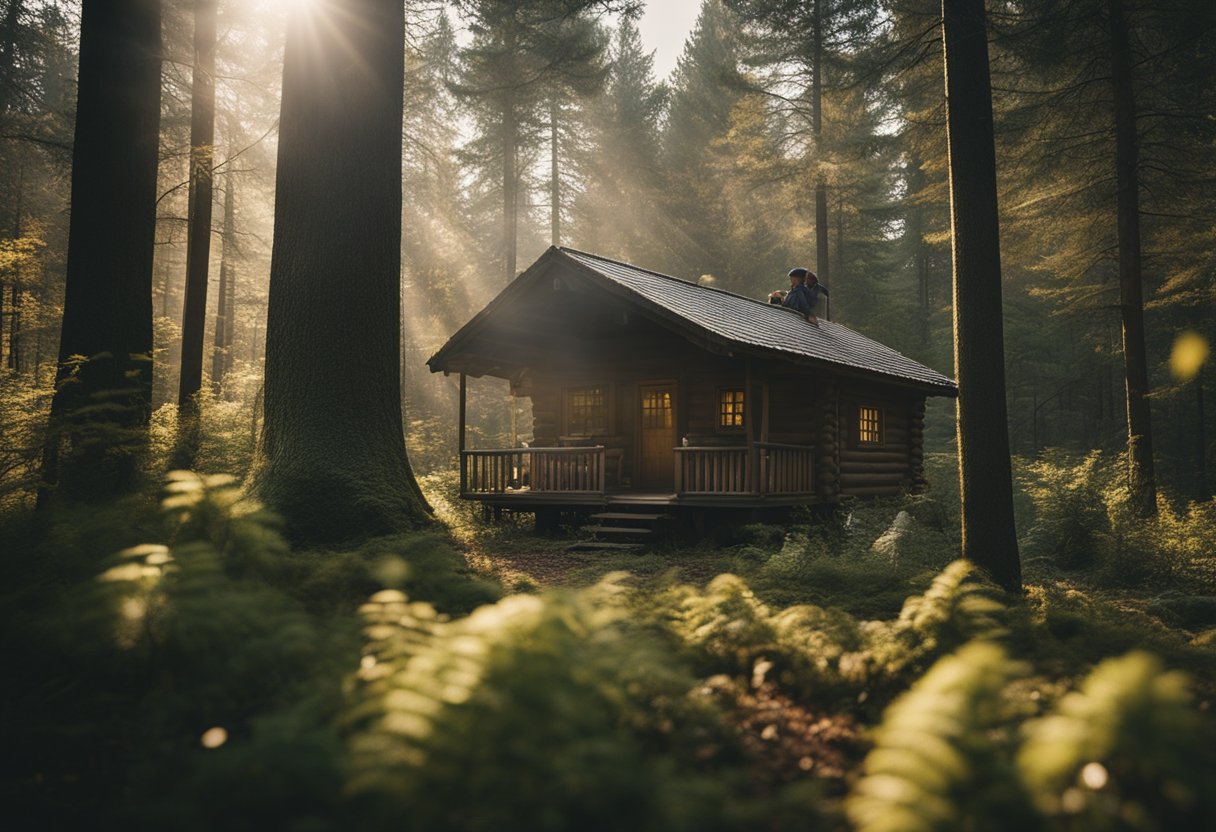 A forest with rodents and ticks, a cabin, and a person experiencing flu-like symptoms