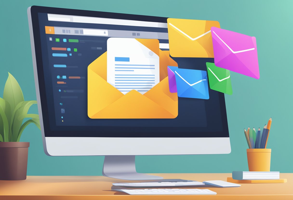 A computer screen with an open email inbox, folders displayed on the left, and a search bar at the top