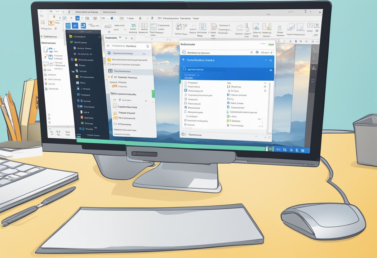 A computer screen with the Outlook interface open, showing the option to mark all emails as read. The toolbar and menu options are visible, with a clean and organized workspace