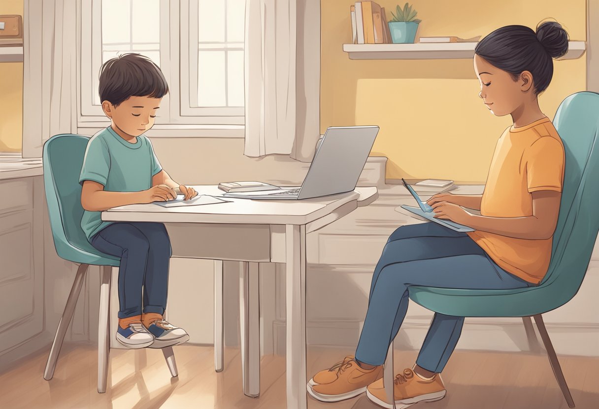 A child is shown completing a task on their own, while a parent watches from a distance, gradually releasing responsibility. The child appears confident and capable, demonstrating independence and self-care