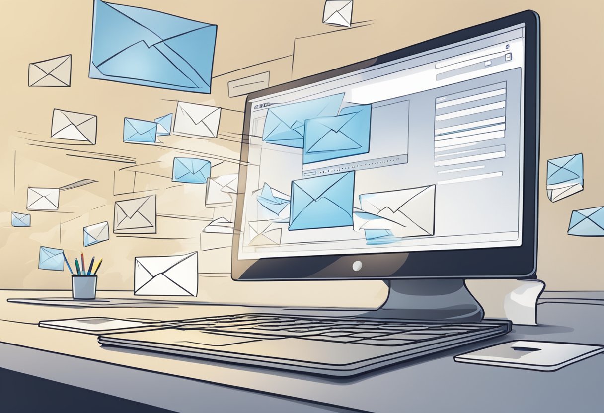 A computer screen with the Outlook interface open, showing the steps to mark an email as urgent. The cursor hovers over the email, ready to click