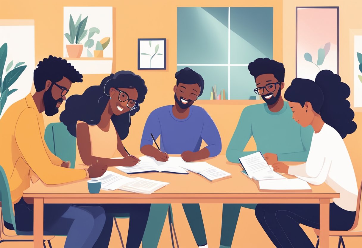 The Benefits of Study Buddies and Groups: Enhancing Learning Together Study buddies, Study group LearningMole A group of diverse individuals gather around a table, engaged in collaborative learning, sharing ideas, and supporting each other's personal growth and skill development through homework and study group activities