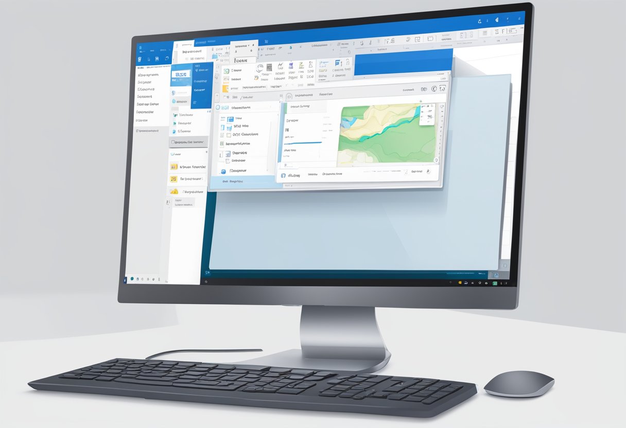 A computer screen with the Outlook interface open, showing the search bar and the folder tab located at the bottom left corner